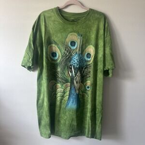The Mountain Peacock  T-Shirt Mens Size 2XL Tie Dyed Green  Bird Hippie Boho